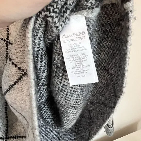 Christian Siriano New York Women Black Gray Turtleneck Sweater M Diamond Wool Bl - Picture 8 of 12